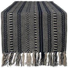72&#34; Blue and Gray Braided Stripe Rectangular Table Runner with Tassel Knots Contemporary Home Living