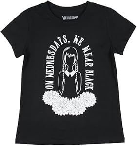 Wednesday Addams Girls' On Wednesday We Wear Black Graphic Print T-Shirt, X-Small 4/5 Seven Times Six