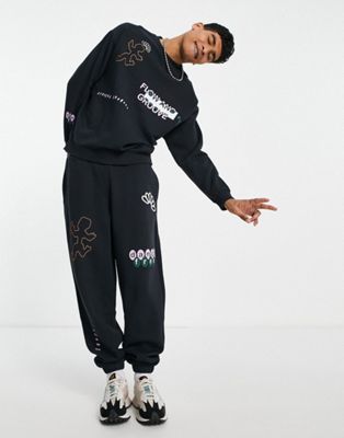 Crooked Tongues sweatpants with groove prints in black - part of a set Crooked Tongues