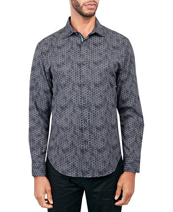 Мужская рубашка обычного кроя на пуговицах без глажки с геопринтом и эластичным принтом Society of Threads