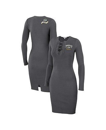 Women's Charcoal Green Bay Packers Lace Up Long Sleeve Dress WEAR by Erin Andrews