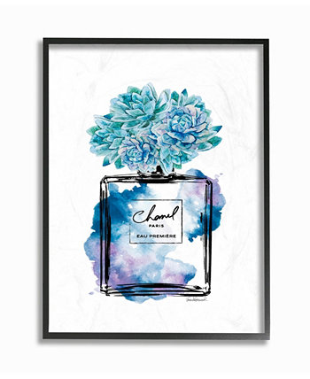 Модный акварельный флакон духов с синими цветами в текстурированной рамке, 16 дюймов (Д) x 20 дюймов (В) Stupell Industries