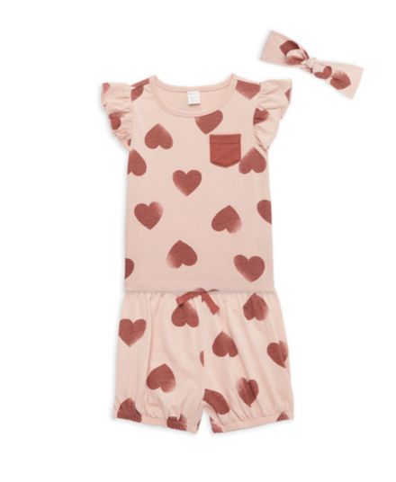 Baby Girl's 3-Piece Heart-Print T-Shirt, Shorts &amp; Headband Set PL Baby