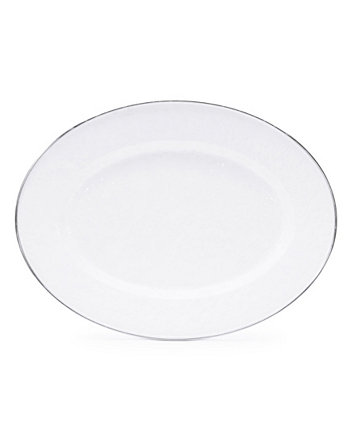 Коллекция твердой белой эмалированной посуды Овальная тарелка 16 x 12 дюймов Golden Rabbit