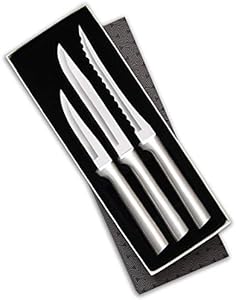 Rada Cutlery Cooking Essentials Knife Starter Gift 3 Piece Stainless Steel Set With Brushed Aluminum, Made in the USA, Silver Handle RADA