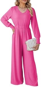 Dokotoo Long Sleeve Jumpsuit V Neck Elegant for Womens Dressy Casual 2024 One Piece Romper Outfits Dokotoo