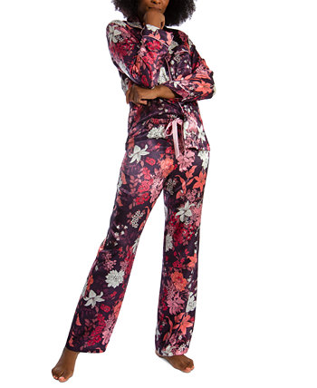 Атласный пижамный комплект с принтом и вырезом на воротнике Linea Donatella