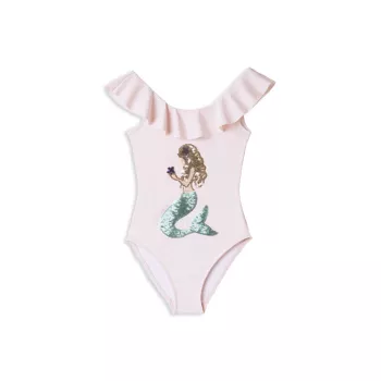 Little Girl's &amp; Girl's One-Piece UPF 50+ Embellished Mermaid Swimsuit Stella Cove