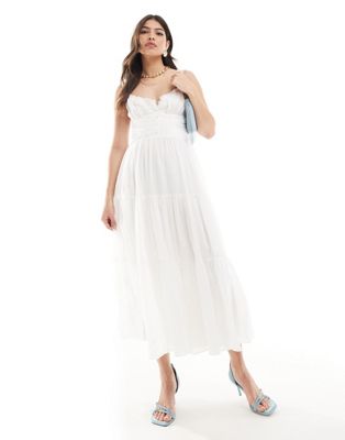 Ever New milkmaid midi dress in white Ever New