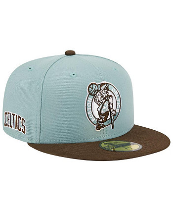 Мужская двухцветная облегающая шляпа New Era светло-синяя, коричневая Boston Celtics 59FIFTY Explore
