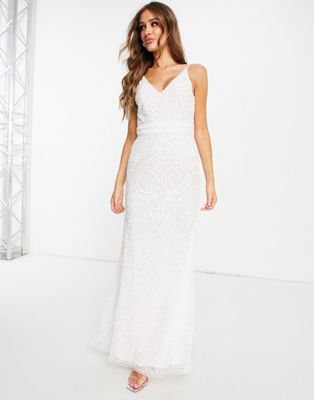 Beauut bridal allover embellished maxi dress with detachable cape in ivory  Beauut