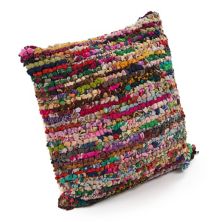 26&#34; Vibrantly Colored Chindi Stripe Square Floor Pillow Laddha Home Designs