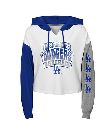Girls Youth White Los Angeles Dodgers Color Run Cropped Hooded Sweatshirt Outerstuff