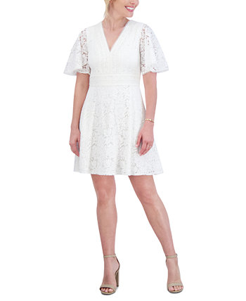 Petite Lace Flutter-Sleeve Fit & Flare Dress Jessica Howard