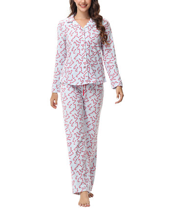 Женский пижамный комплект из 2 предметов: топ с воротником-стойкой и длинными рукавами и брюки для отдыха INK+IVY