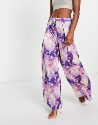 Collective the Label wide leg pants in purple abstract print - part of a set Collective The Label