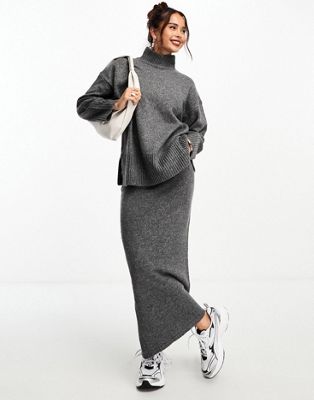 Темно-серая трикотажная юбка миди ASOS DESIGN — часть комплекта ASOS DESIGN