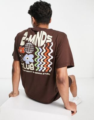 2-Minds oversized backprint t-shirt in brown - part of a set 2-Minds