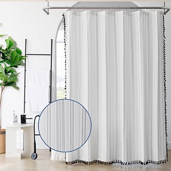 Awesome Home Stripe Texture Tassels Shower Curtain Awesome Home