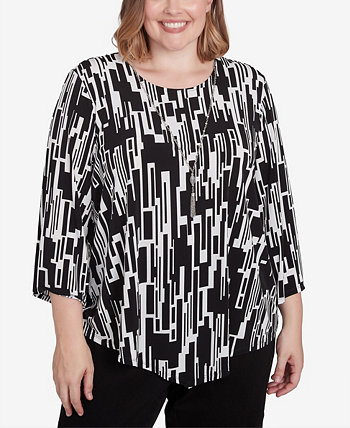 Plus Size Classic Vertical Geometric Top with Necklace Alfred Dunner