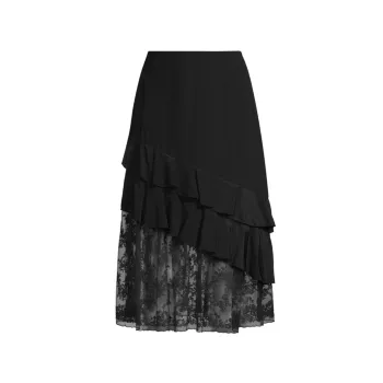 Шелковая юбка-миди с оборками и вышивкой Jason Wu