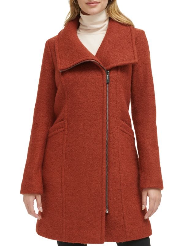 Асимметричное пальто из шерстяной букле с застежкой-молнией Kenneth Cole