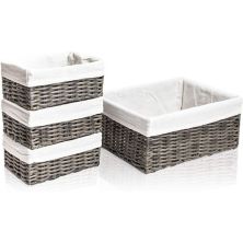 Wicker Storage Baskets with Liners, 2 Sizes (Grey, 4 Pieces) Farmlyn Creek