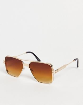 Золотистые солнцезащитные очки-авиаторы Jeepers Peepers в квадратной оправе с боковой крышкой Jeepers Peepers