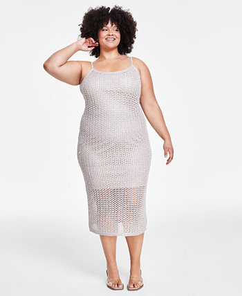 Trendy Plus Size Sleeveless Shine Midi Dress, Created for Macy's Bar III