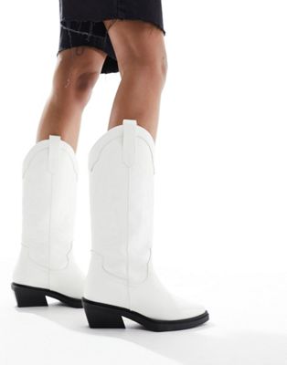 ASOS DESIGN Camden flat western knee boots in white ASOS DESIGN