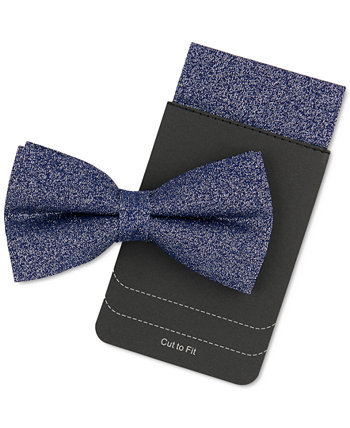 Мужской темно-синий переливающийся галстук-бабочка и нагрудный платок с блестками Tallia