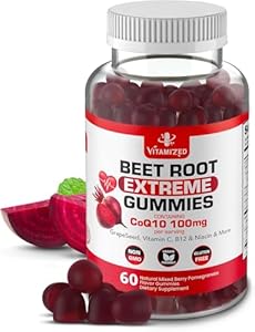 Extreme Beetroot Formula & COQ10 100mg with Grape Seed Extract, for Circulation Energy & Flow, 1500mg Beet Root Gummies (Жевательные конфеты) Extract Gluten Free 60 VITAMIZED