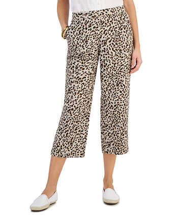 Women's Linen Printed Cropped Pull-On Pants, Created for Macy's Charter Club