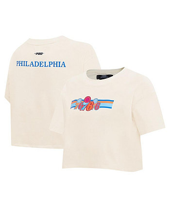Women's Cream Philadelphia 76ers Retro Striper SJ Cropped Boxy T-Shirt Pro Standard