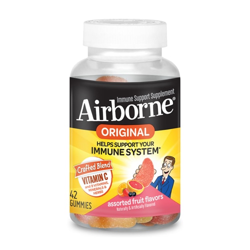Фруктовое ассорти жевательных конфет с витаминами С и Е для поддержки иммунитета, 42 жевательных конфеты AirBorne