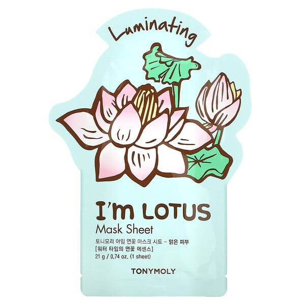 I'm Lotus, Тканевая маска для красоты Luminating, 1 лист, 0,74 унции (21 г) TONYMOLY