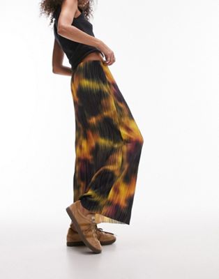 Разноцветная юбка миди с размытым плиссированным принтом Topshop TOPSHOP
