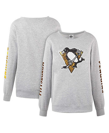 Женский пуловер с пайетками Heather Grey Pittsburgh Penguins Cuce