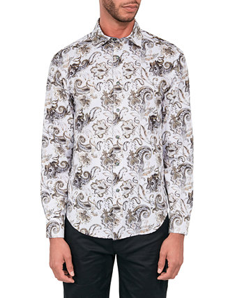 Мужская эластичная рубашка на пуговицах с узором пейсли стандартного кроя без утюга Society of Threads