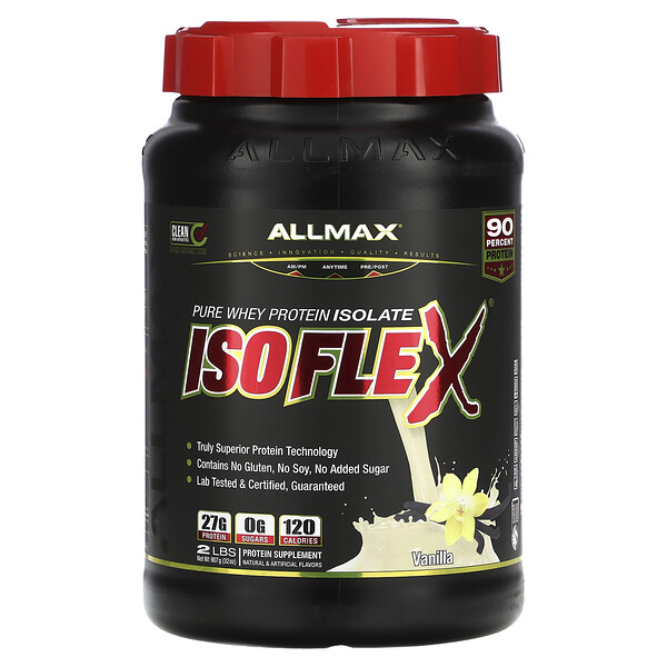 Isoflex, 100% чистый изолят сывороточного протеина, ваниль, 2 фунта (907 г) ALLMAX