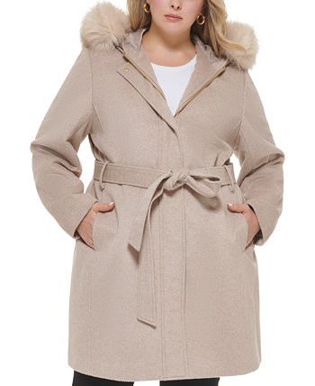 Женское пальто больших размеров с капюшоном и отделкой из искусственного меха, созданное для Macy's Cole Haan