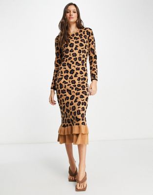 Платье миди с леопардовым принтом и оборками Never Fully Dressed NEVER FULLY DRESSED