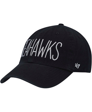 Черная женская регулируемая шляпа Seattle Seahawks Shimmer Text Clean Up '47 Brand