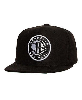 Men's Black Brooklyn Nets Sweet Suede Snapback Hat Mitchell & Ness