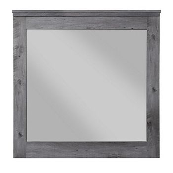 Traditional Wooden Wall Mirror with Rustic Style, Gray Benzara