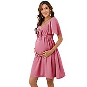 Maternity Dresses Women's Knotted V Neck Knee Length Wrap Dress Missky