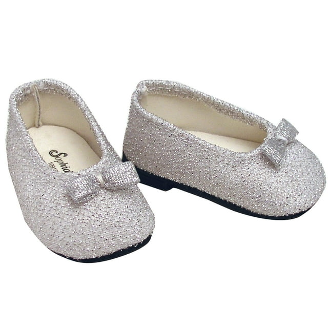 Sophia’s Flat Glitter Shoes with Bow for 18" Dolls, Silver Sophia's