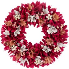Northlight 13&#34; Fuchsia Pink and White Wooden Berry Floral Spring Wreath Northlight