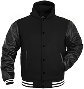 Мужской Бомбер Deckra Varsity Jacket с рукавами из натуральной кожи и шерстяной смесью XS-5XL Deckra