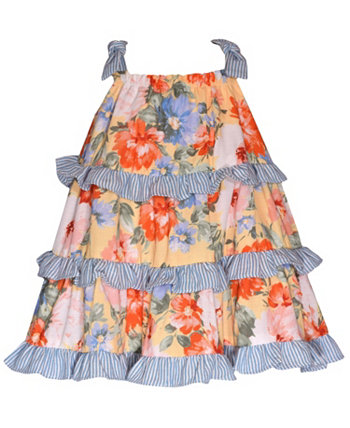 Baby Girls Mixed Print Bow Shoulder Dress with Ruffled Tiers Bonnie Baby